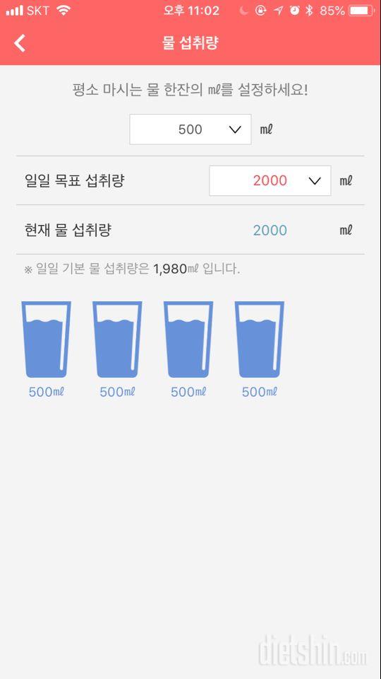 30일 하루 2L 물마시기 2일차 성공!