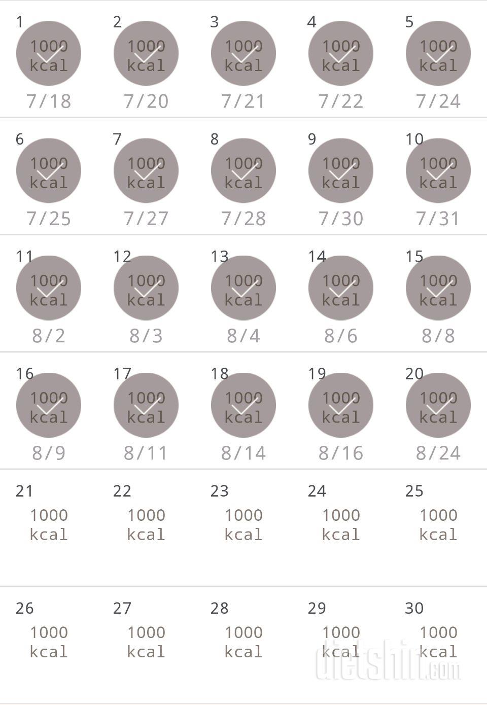 30일 1,000kcal 식단 20일차 성공!