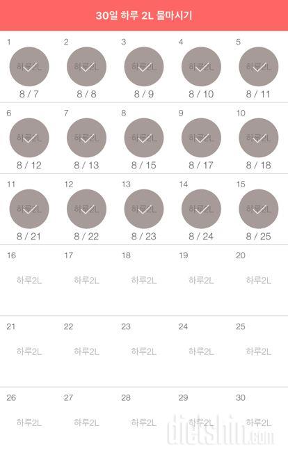 30일 하루 2L 물마시기 45일차 성공!