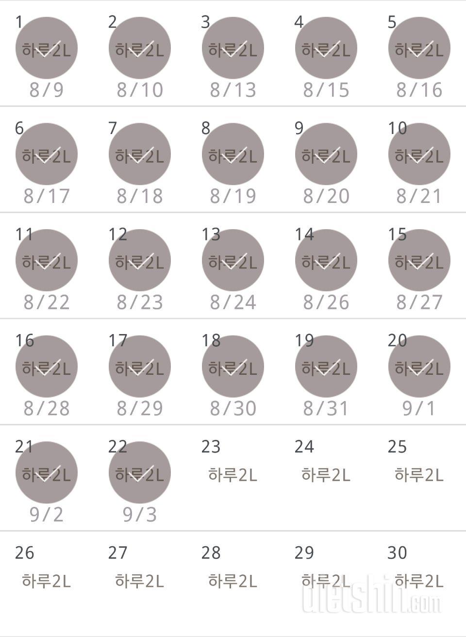 30일 하루 2L 물마시기 22일차 성공!