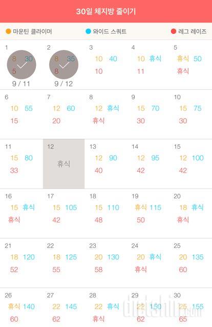 30일 체지방 줄이기 2일차 성공!