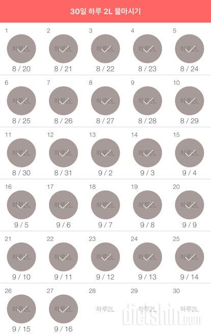 30일 하루 2L 물마시기 297일차 성공!