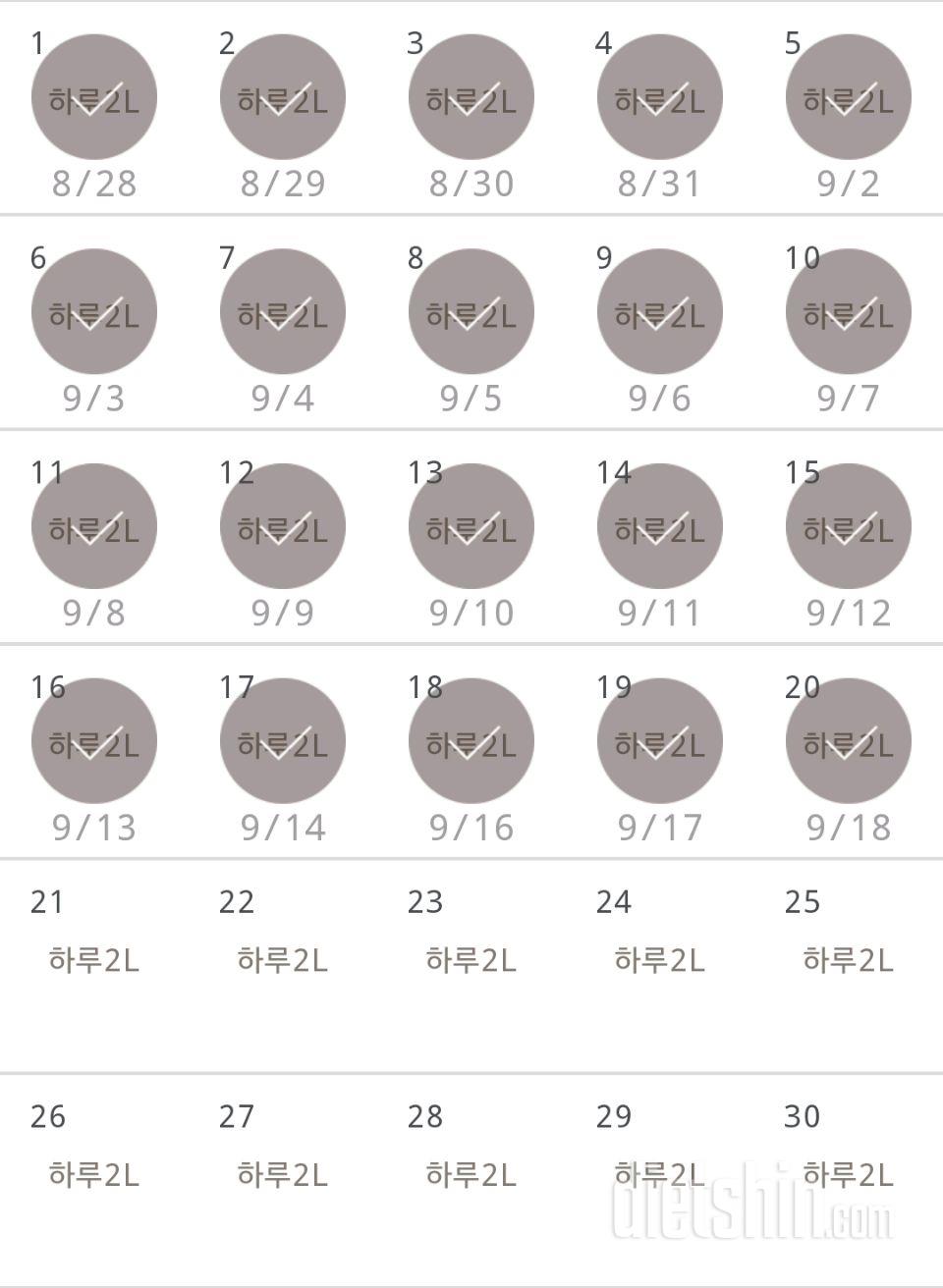 30일 하루 2L 물마시기 20일차 성공!