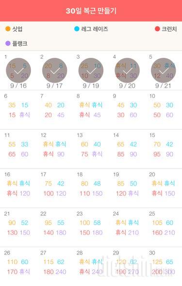 30일 복근 만들기 5일차 성공!