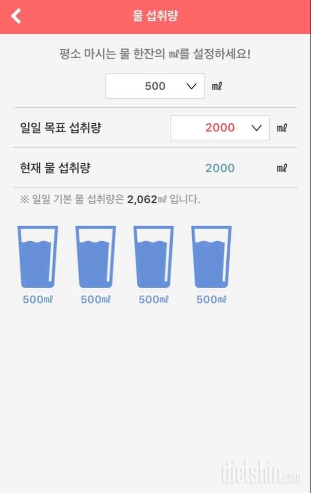 30일 하루 2L 물마시기 4일차 성공!