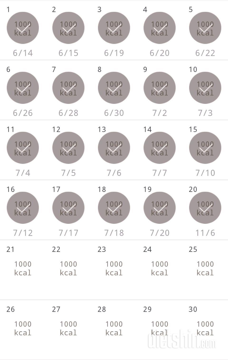 30일 1,000kcal 식단 20일차 성공!