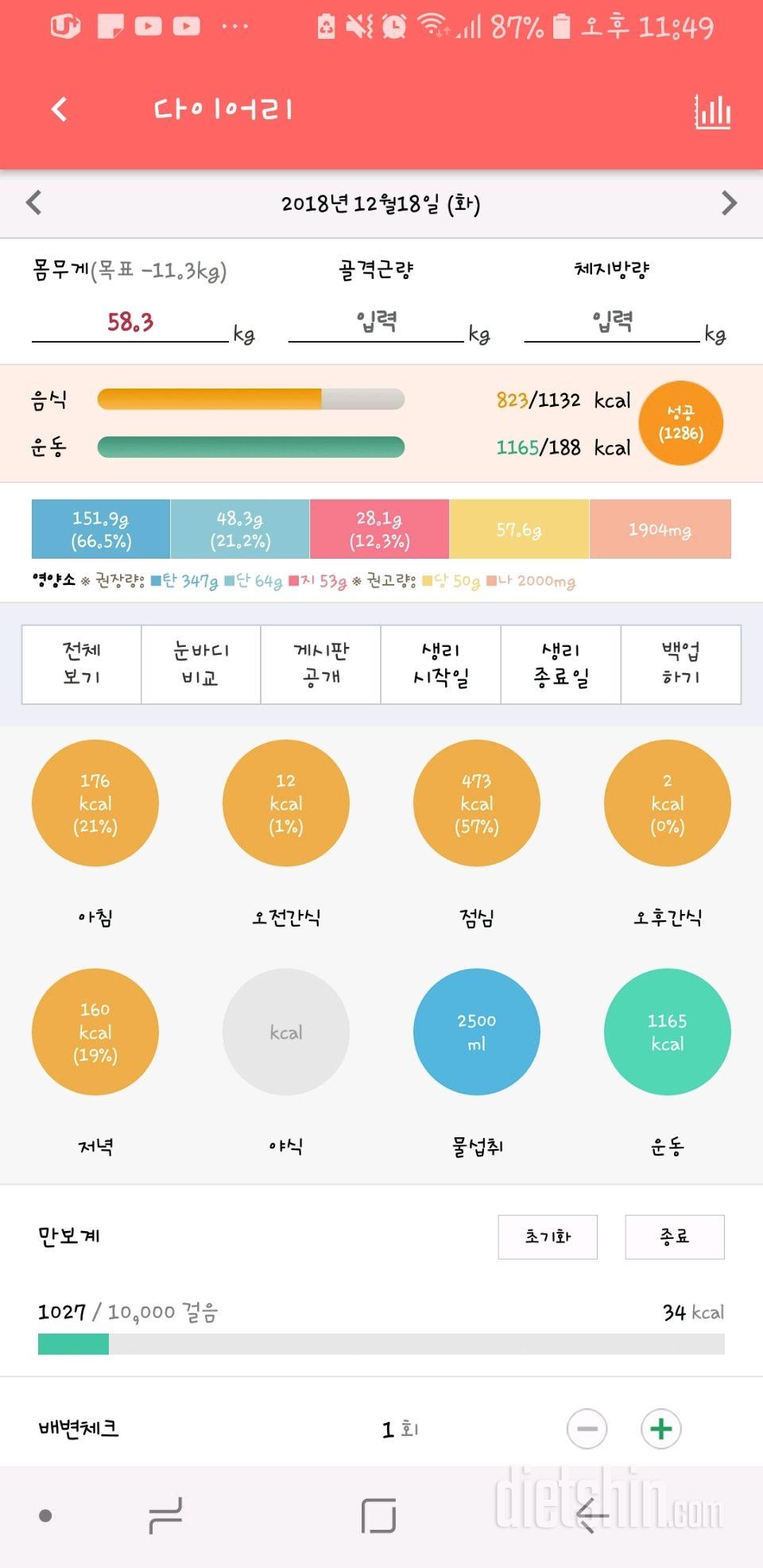 12월 18일 식사량 운동량