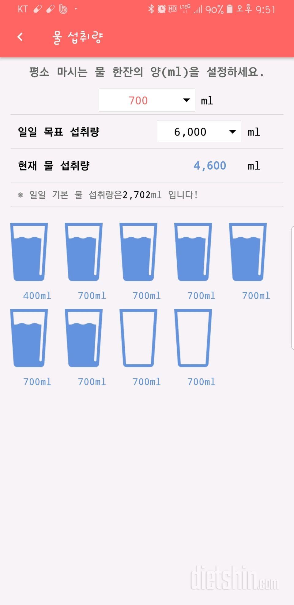 30일 하루 2L 물마시기 43일차 성공!