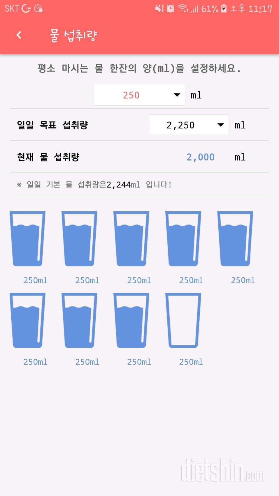 30일 하루 2L 물마시기 17일차 성공!