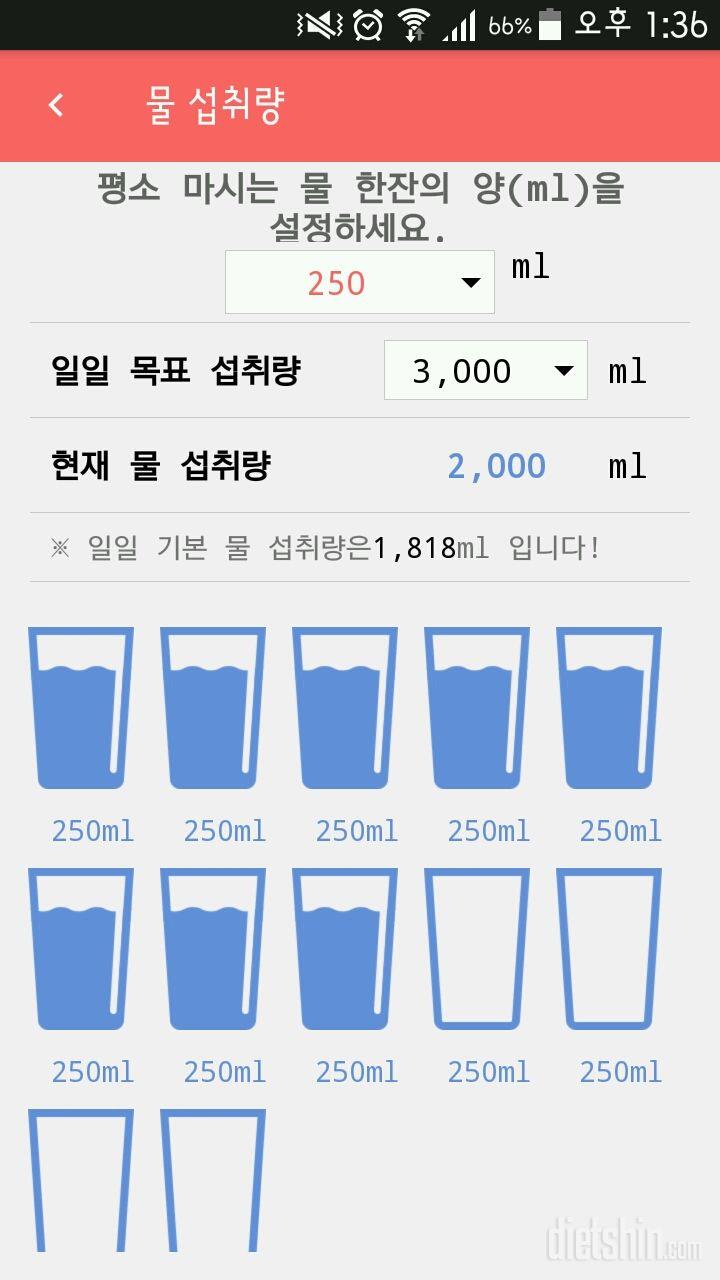 30일 하루 2L 물마시기 44일차 성공!