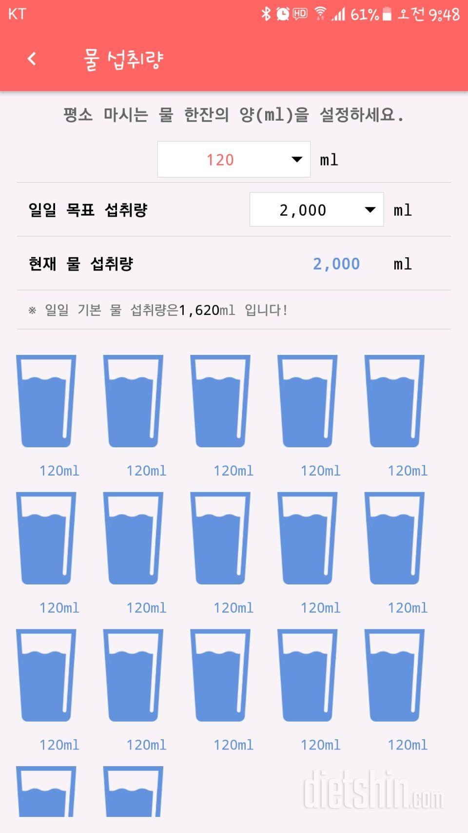 30일 하루 2L 물마시기 5일차 성공!