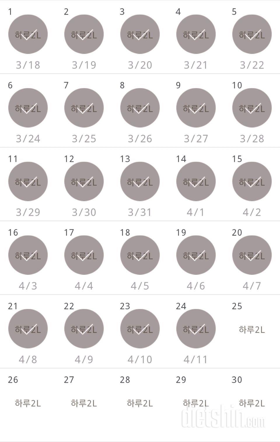 30일 하루 2L 물마시기 324일차 성공!