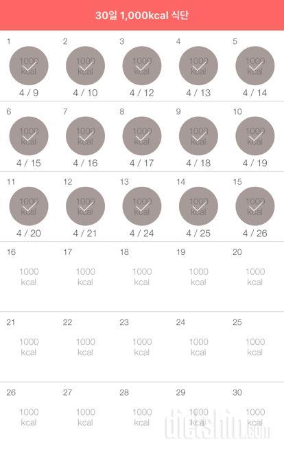 30일 1,000kcal 식단 15일차 성공!