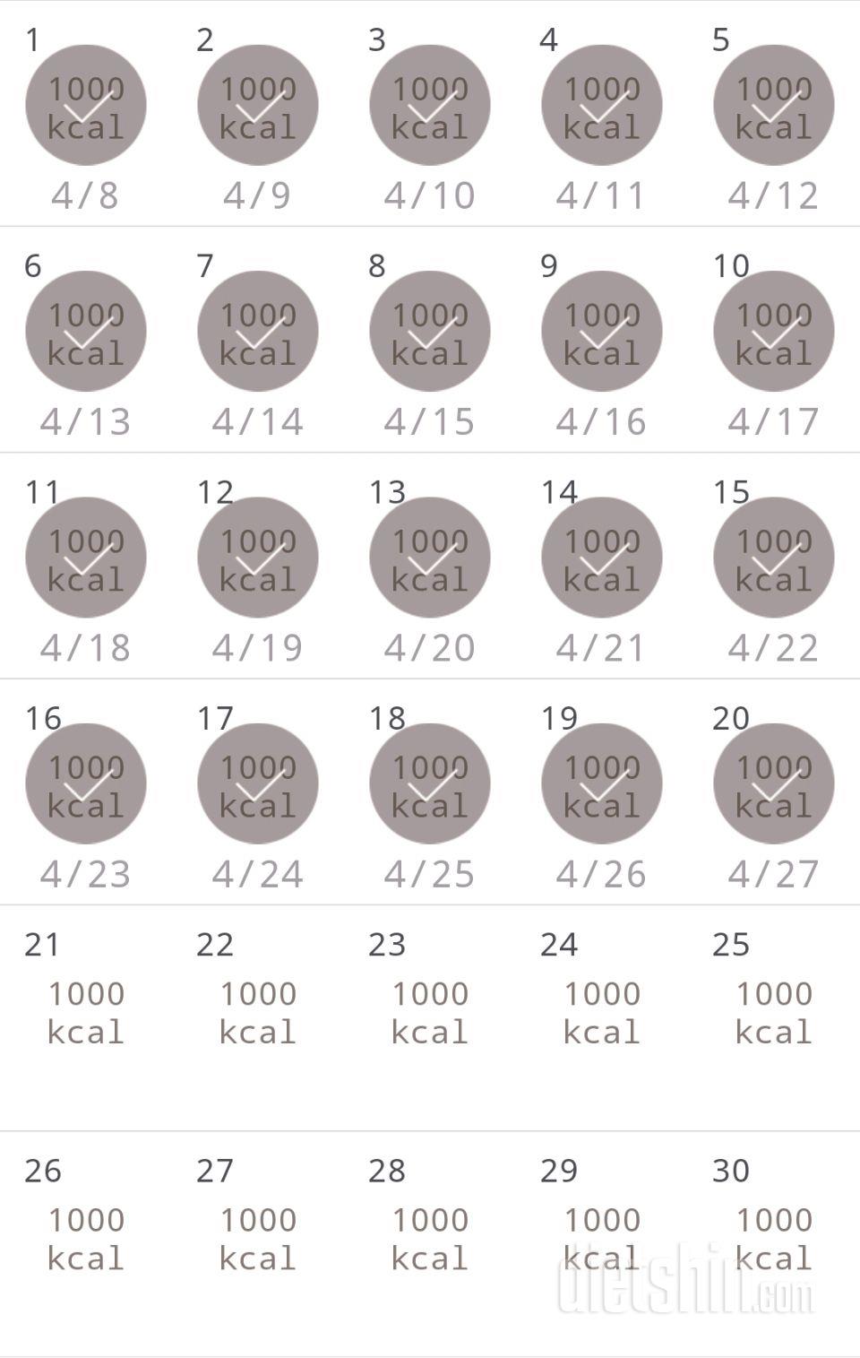 30일 1,000kcal 식단 20일차 성공!