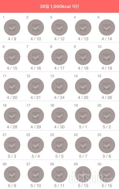 30일 1,000kcal 식단 30일차 성공!