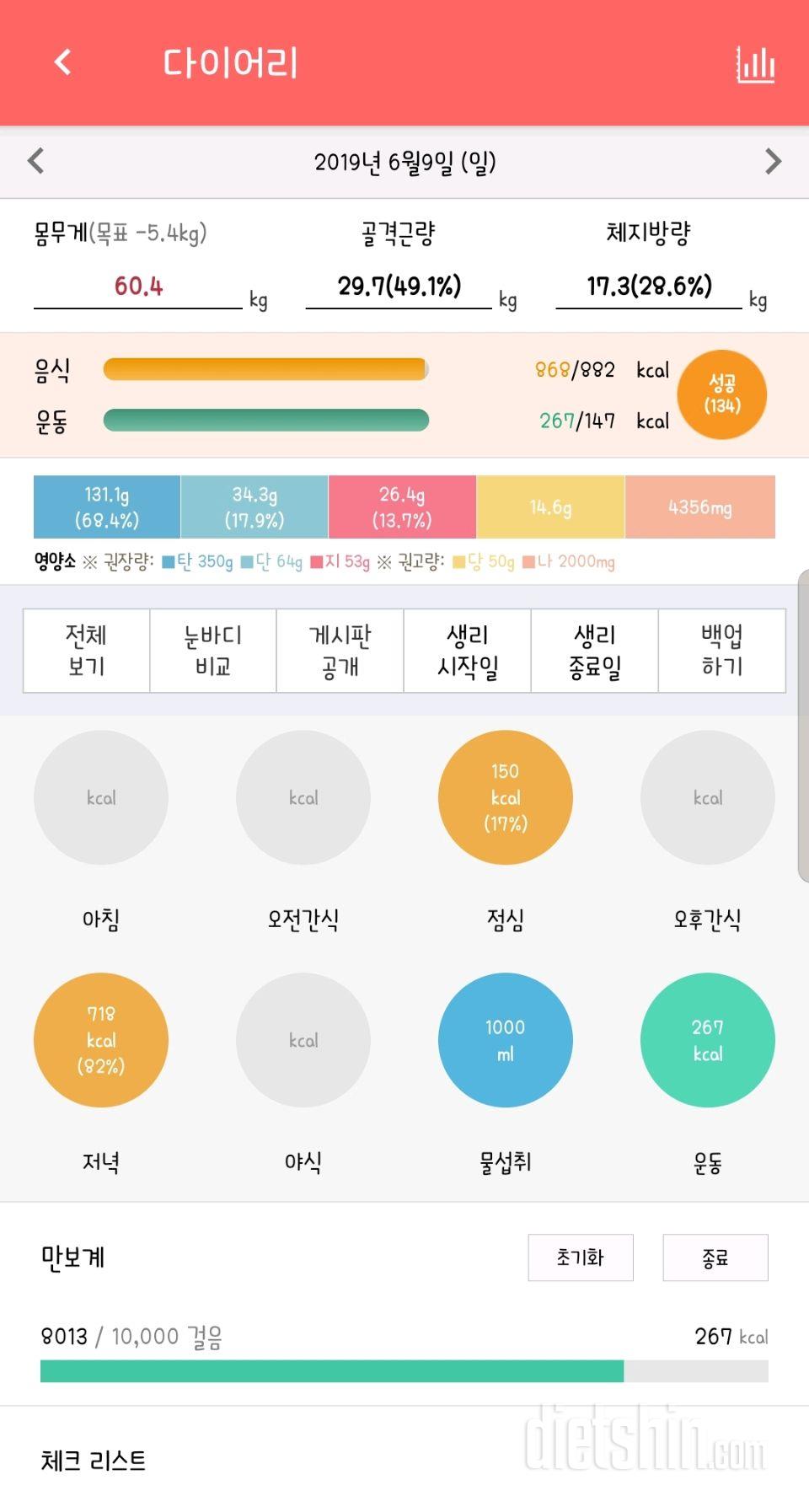 30일 1,000kcal 식단 22일차 성공!