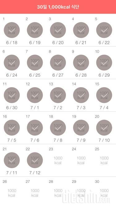 30일 1,000kcal 식단 22일차 성공!