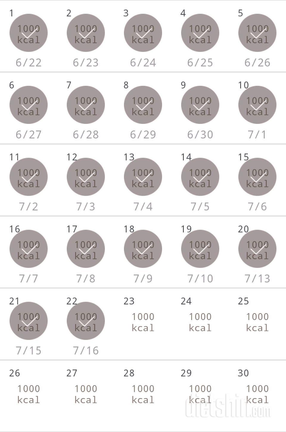 30일 1,000kcal 식단 22일차 성공!