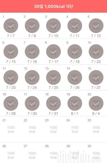 30일 1,000kcal 식단 20일차 성공!