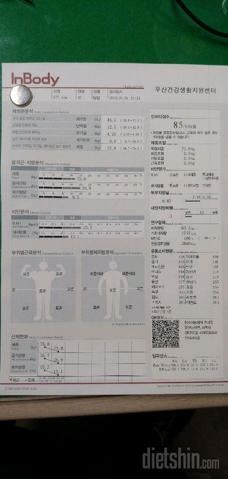 다욧 시작 한달후 인바디