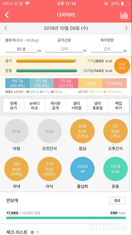 30일 1,000kcal 식단 18일차 성공!