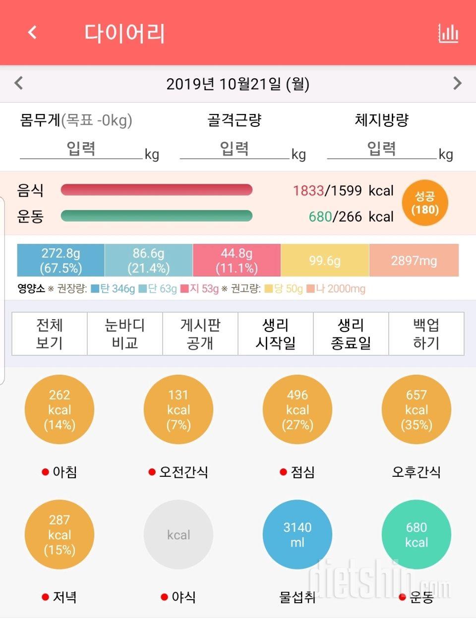 10/21(월)20일차 하루식단.