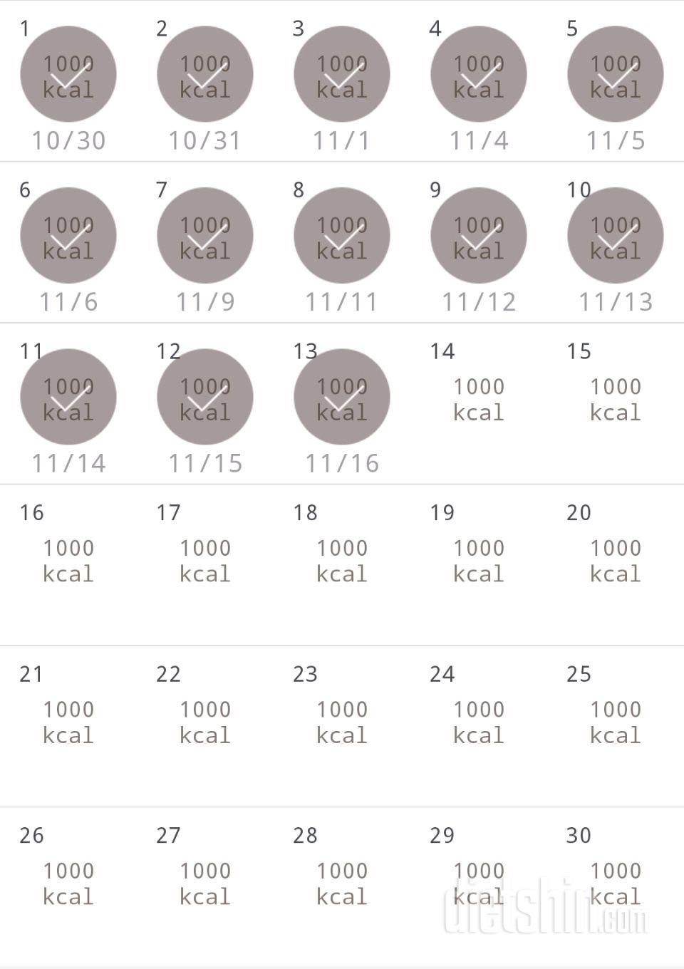 30일 1,000kcal 식단 13일차 성공!