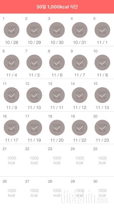 30일 1,000kcal 식단 20일차 성공!