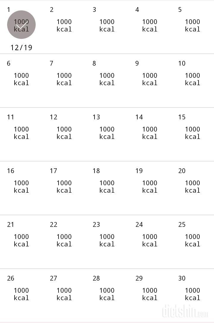 30일 1,000kcal 식단 1일차 성공!