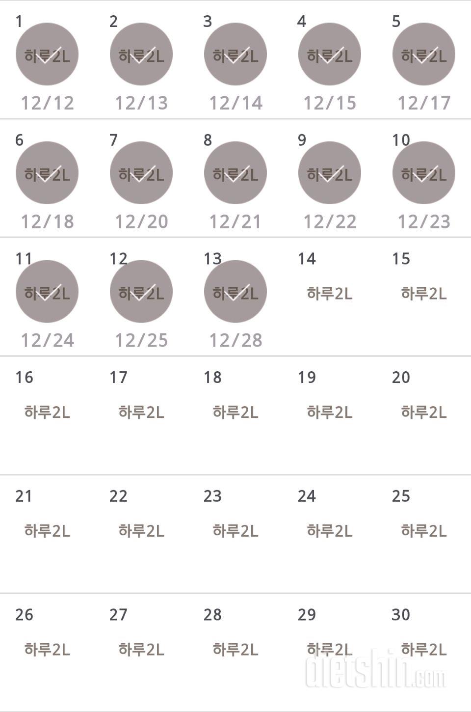 30일 하루 2L 물마시기 13일차 성공!