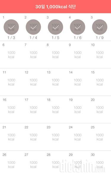 30일 1,000kcal 식단 5일차 성공!