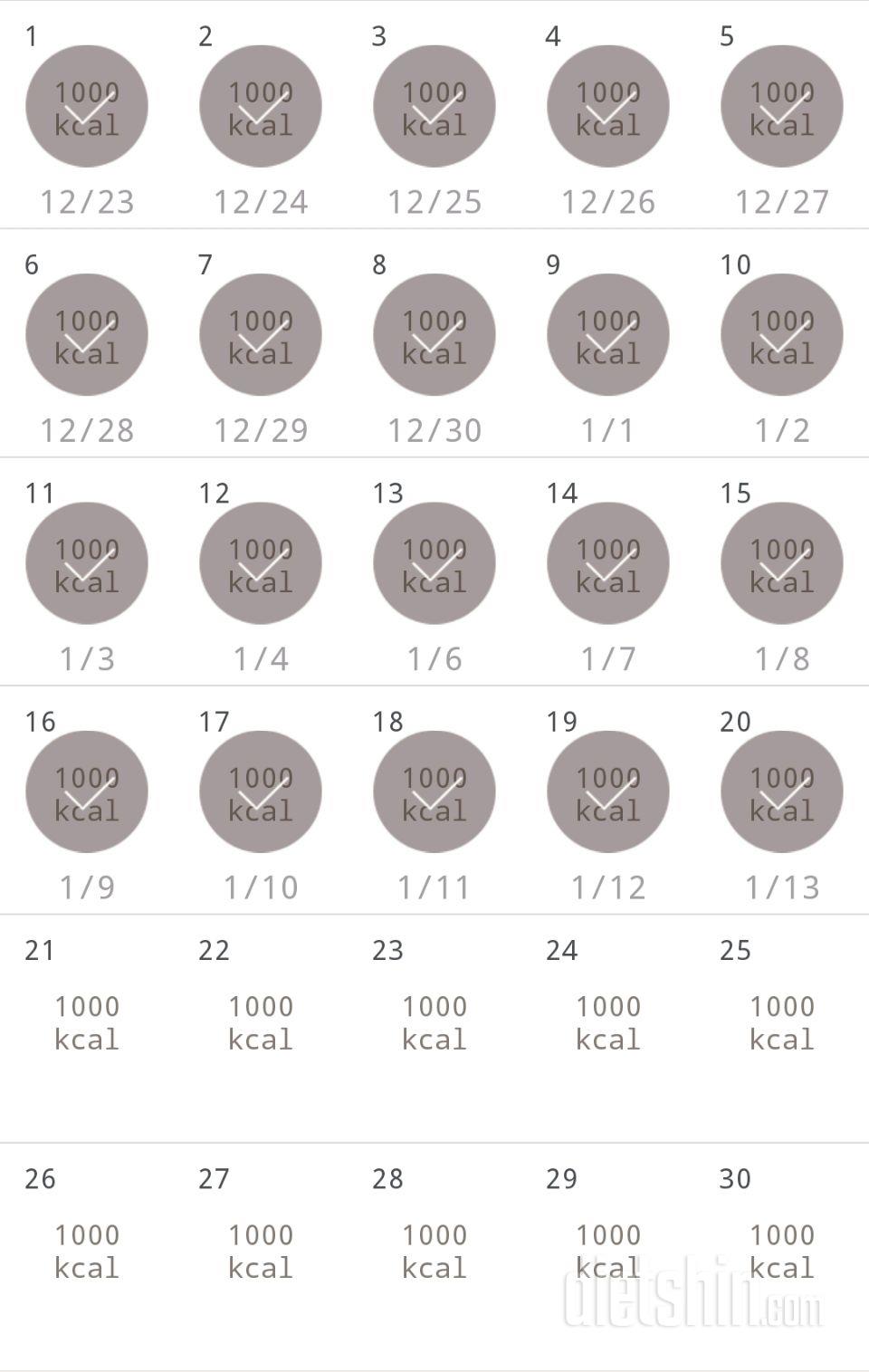 30일 1,000kcal 식단 20일차 성공!