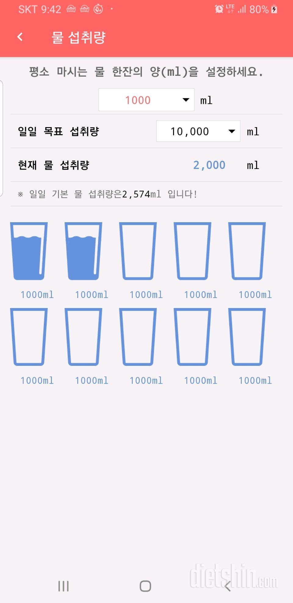 30일 하루 2L 물마시기 35일차 성공!