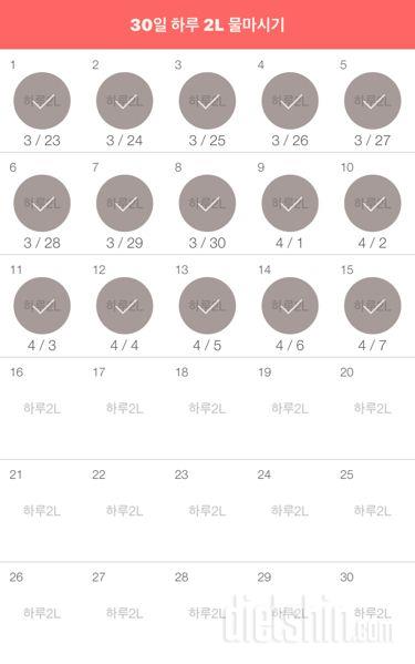 30일 하루 2L 물마시기 15일차 성공!