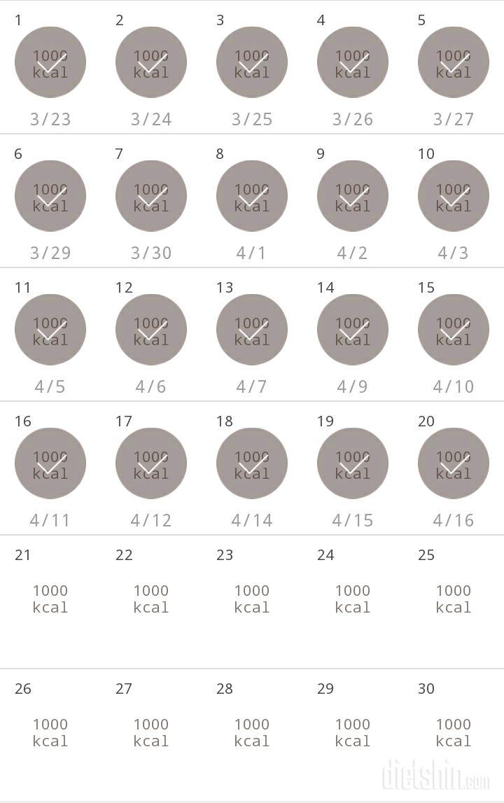 30일 1,000kcal 식단 20일차 성공!