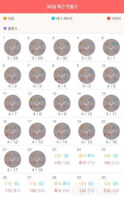 30일 복근 만들기 22일차 성공!