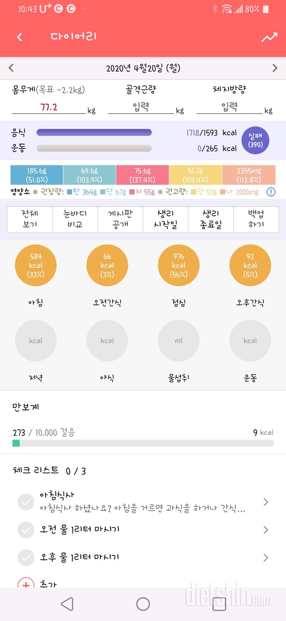 4.21.화 공복체중과 어제 식단반성