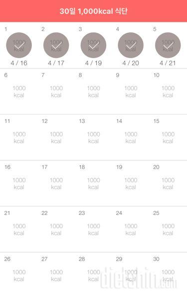 30일 1,000kcal 식단 5일차 성공!