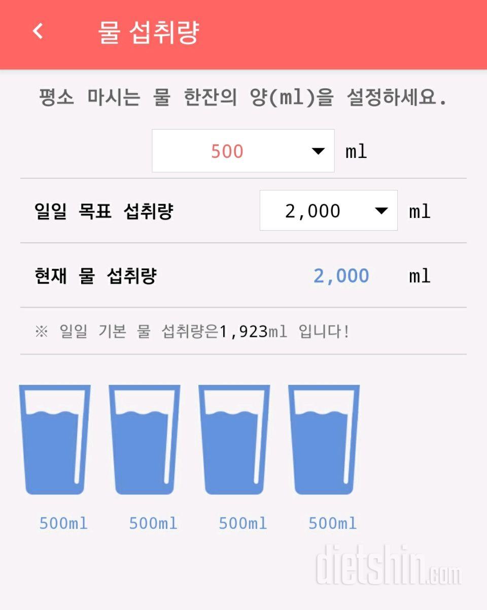 30일 하루 2L 물마시기 1일차 성공!