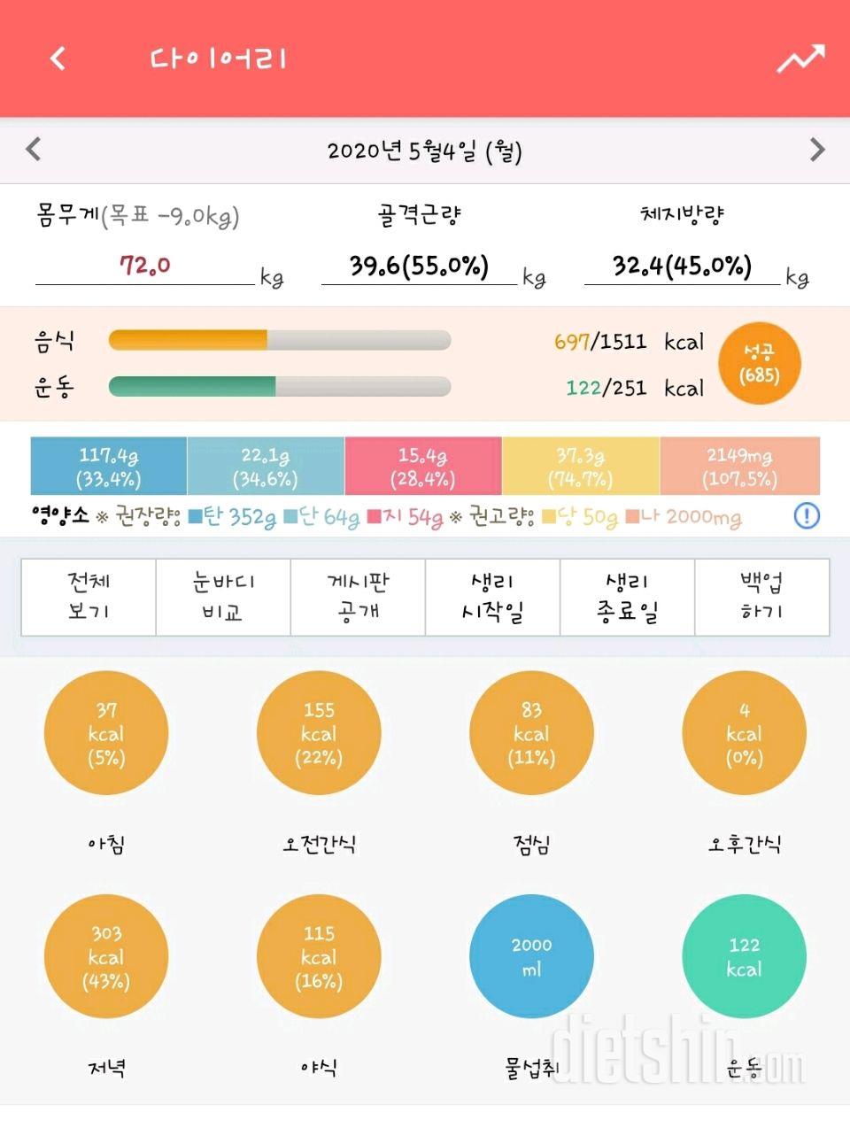 30일 1,000kcal 식단 2일차 성공!