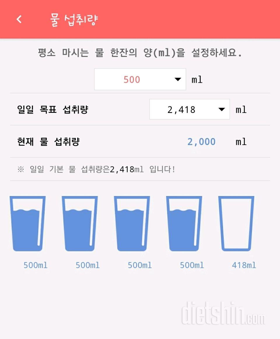 30일 하루 2L 물마시기 2일차 성공!