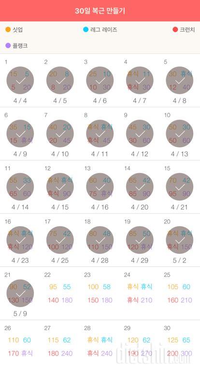 30일 복근 만들기 21일차 성공!