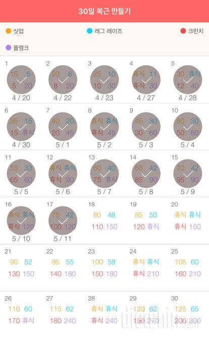 30일 복근 만들기 17일차 성공!