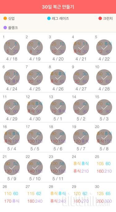 30일 복근 만들기 23일차 성공!