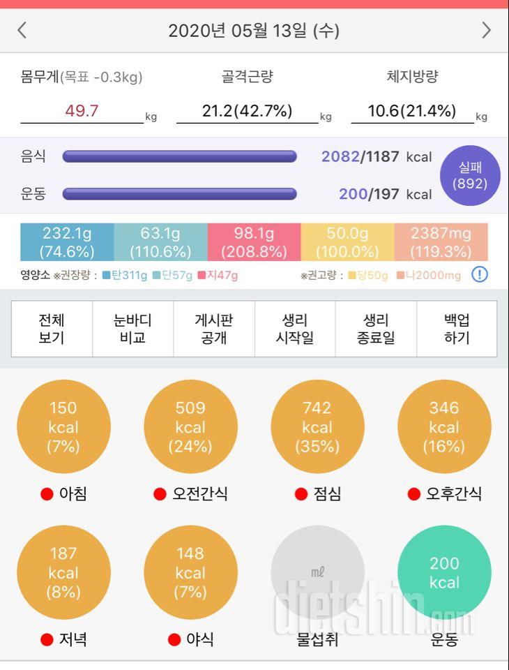 13일 식단운동 14일 공체