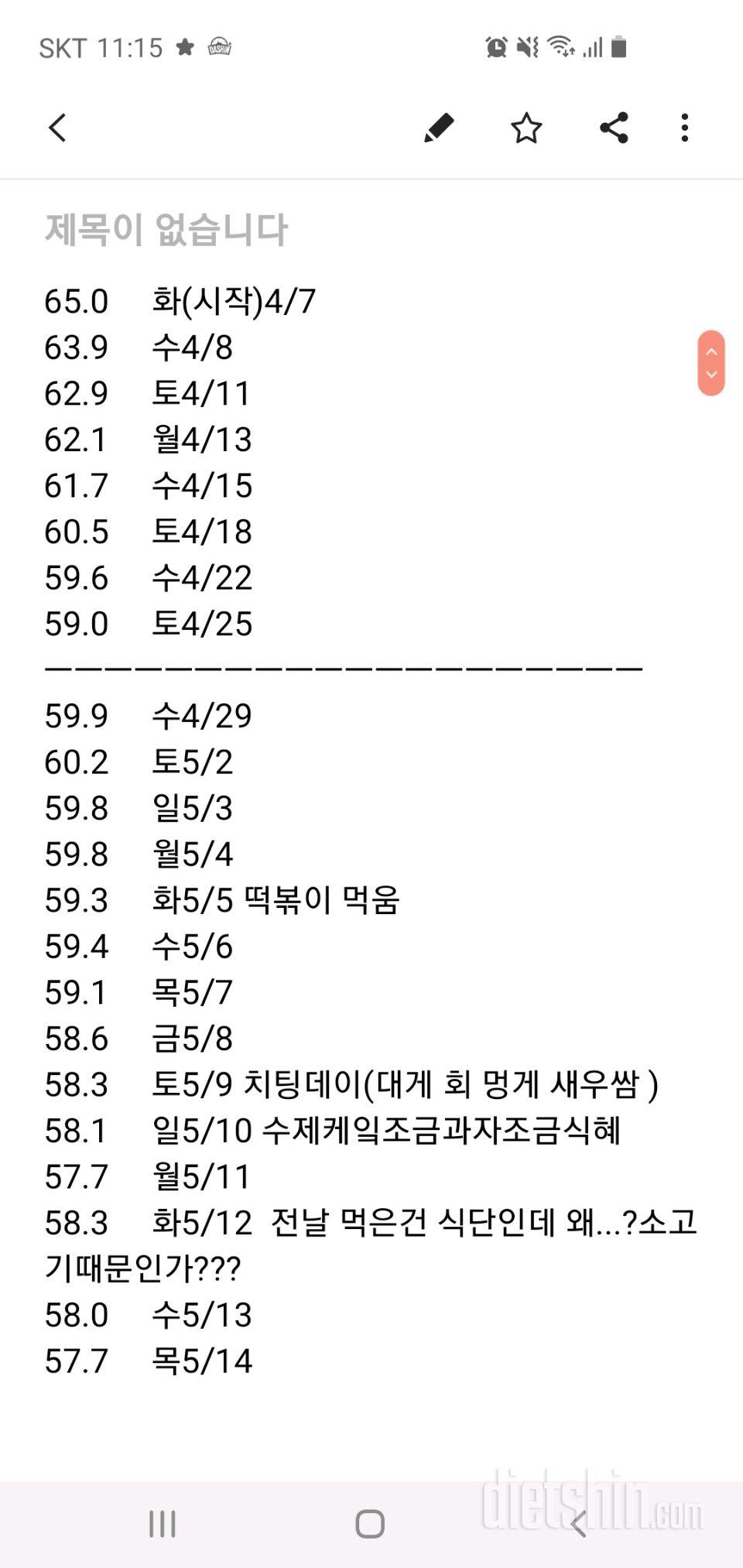 65->57.7  쭉쭉 가자앙!!