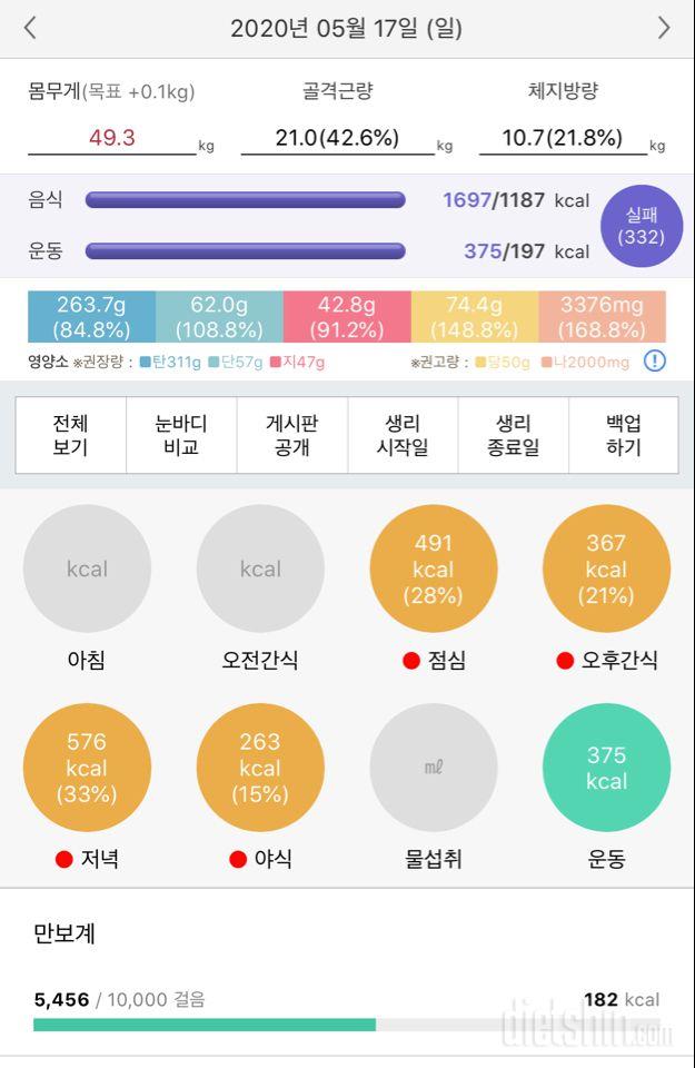 17일 식사 운동 18일 공체