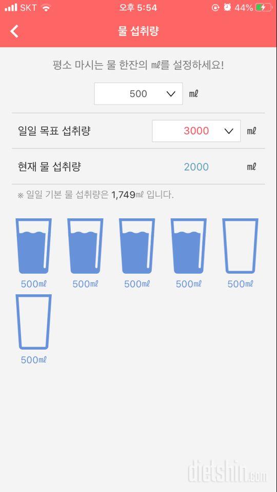 30일 하루 2L 물마시기 5일차 성공!