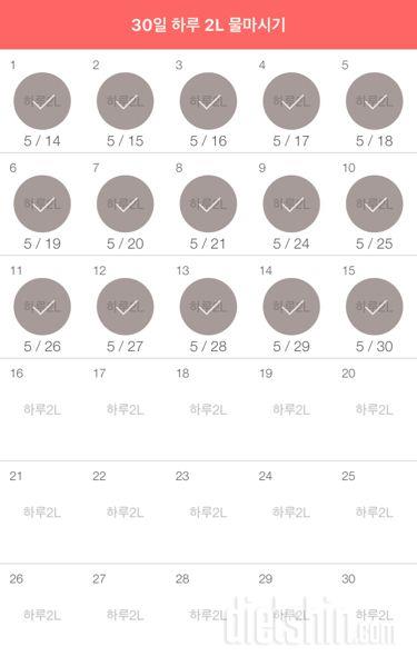 30일 하루 2L 물마시기 15일차 성공!