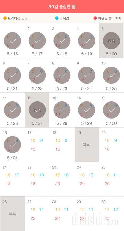 30일 슬림한 팔 16일차 성공!